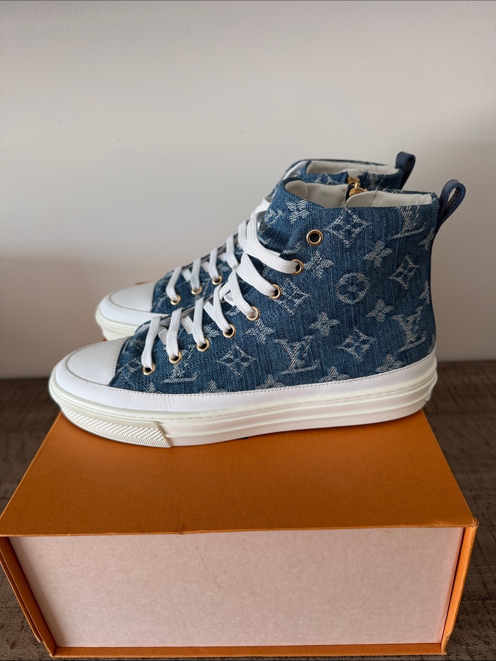 Louis Vuitton Blue Denim Monogram High-Top Sneakers - Picture 5 of 14